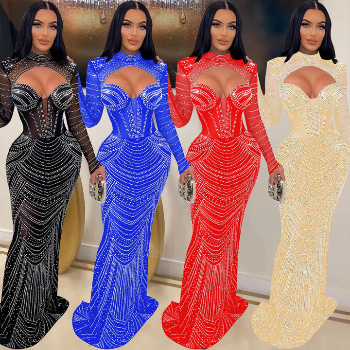 Chic evening dresses and style in transparent chiffon with long sleeves for ladies