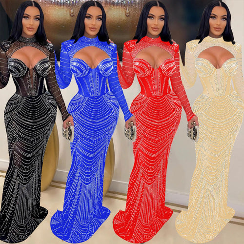 Chic evening dresses and style in transparent chiffon with long sleeves for ladies