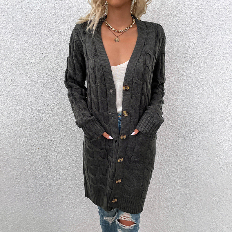Women's cardigan with deep V-neck and elegant cable pattern Lune London