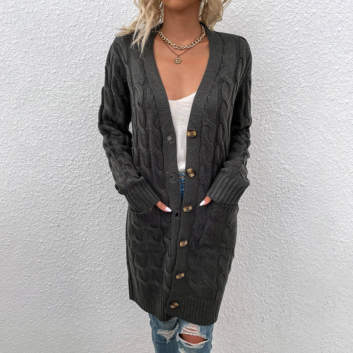Women's cardigan with deep V-neck and elegant cable pattern Lune London