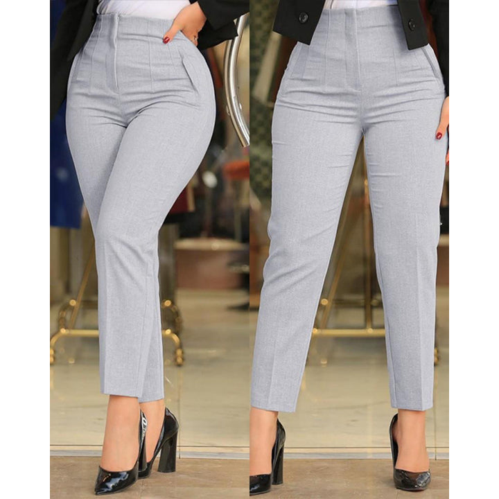 High-waisted slim pants for women with decorative stitching details Lune London