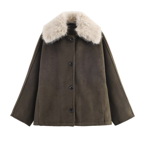 Ladies oversized elegant coat with removable faux fur collar Lune London