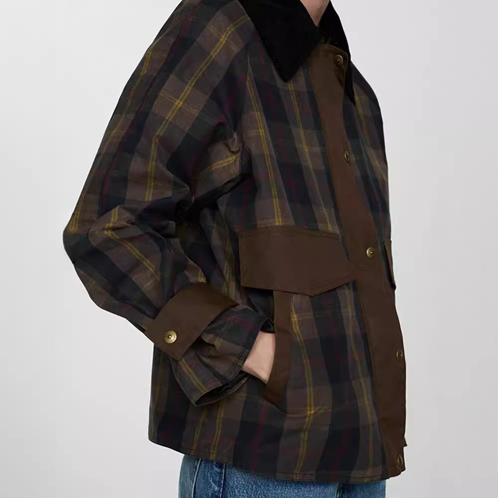 Ladies Plaid Clothing with Soft Velvet Collar Lune London