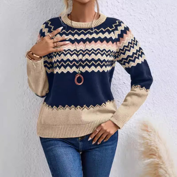 Elegant knitted sweater for women with a modern zigzag pattern and a round neckline Lune London