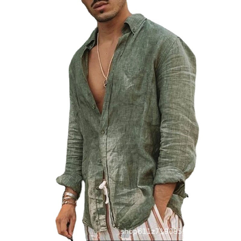 Light linen shirt for men with modern collar and casual chic design