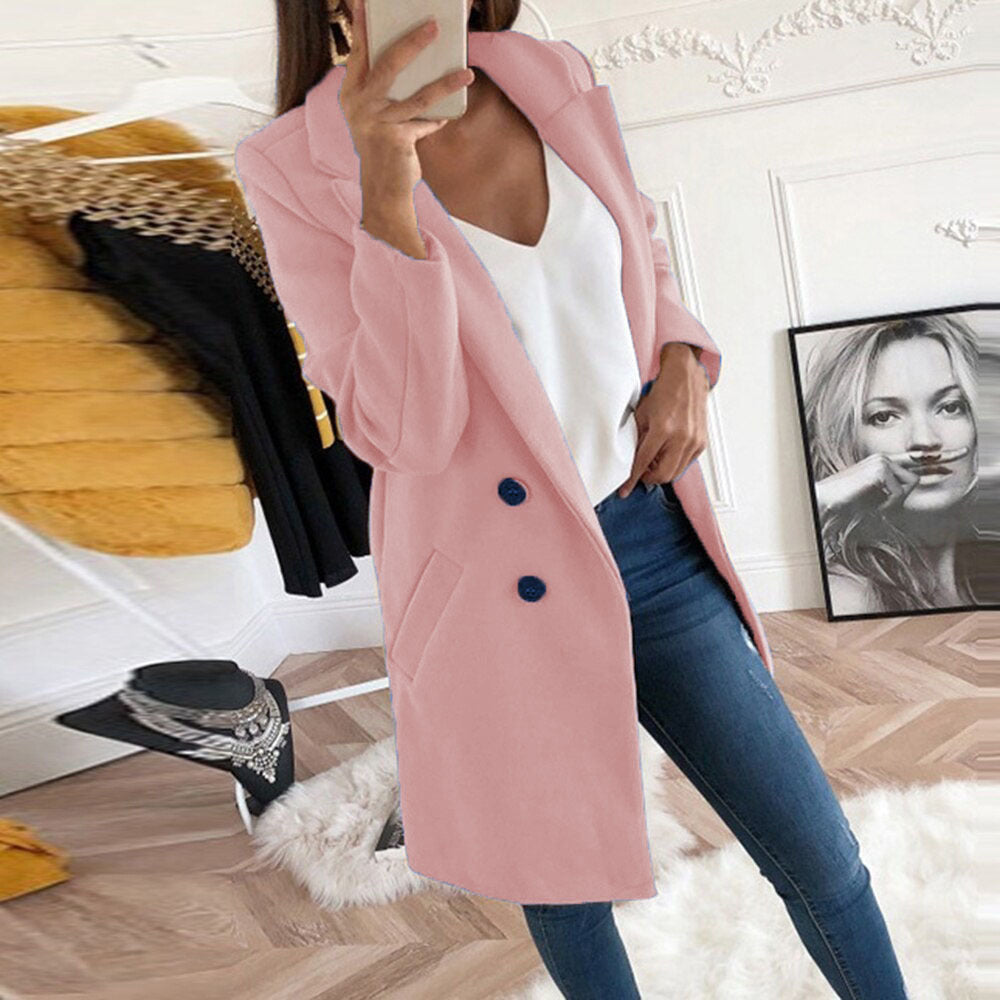 Blazer long élégant et chaud pour femmes avec patte de boutonnage double Chic & Stil