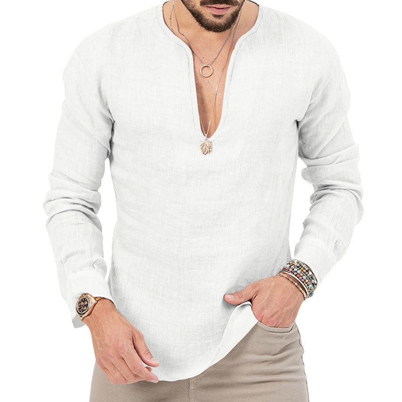 Lightweight long-sleeve shirt for men with deep round neckline and playful cut Lune London
