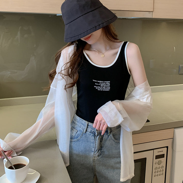 Débardeur femme avec contraste noir et imprimé attrayant Chic & Stil