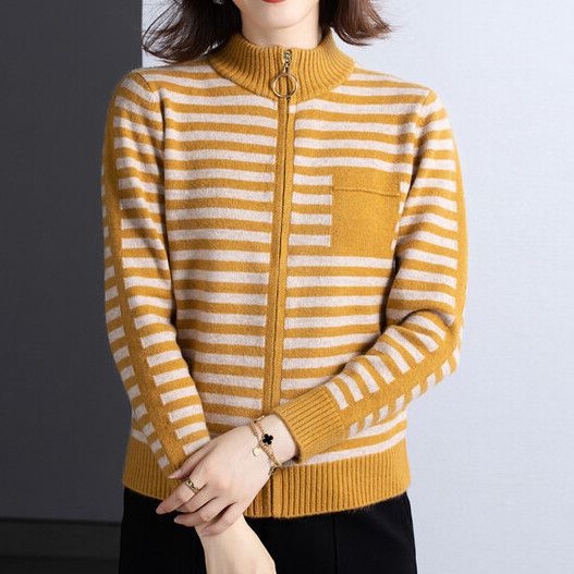 Knitted jacket for women with high collar and zipper Lune London
