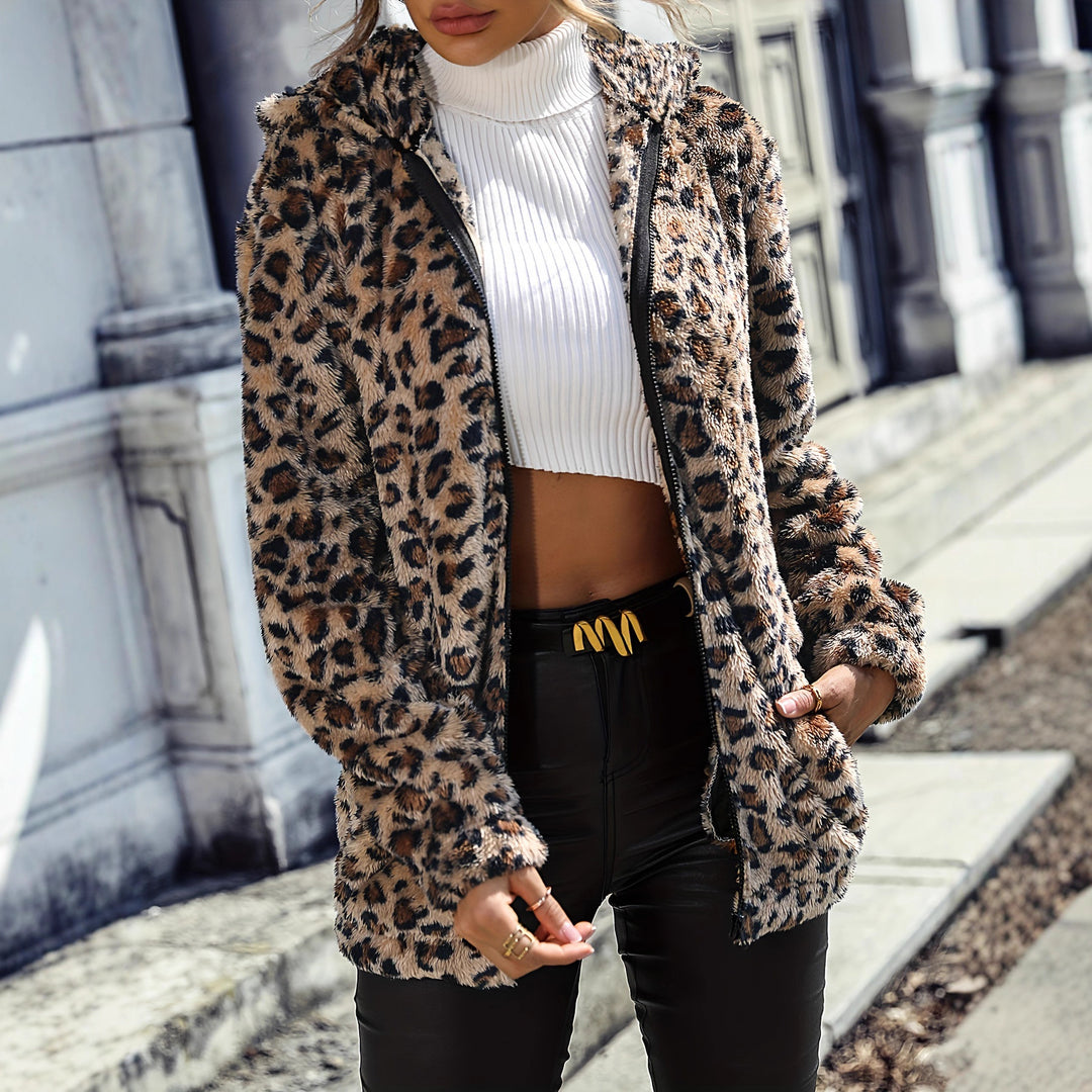 Veste en polaire pour femmes avec motif léopard et fermeture éclair pratique Chic & Stil