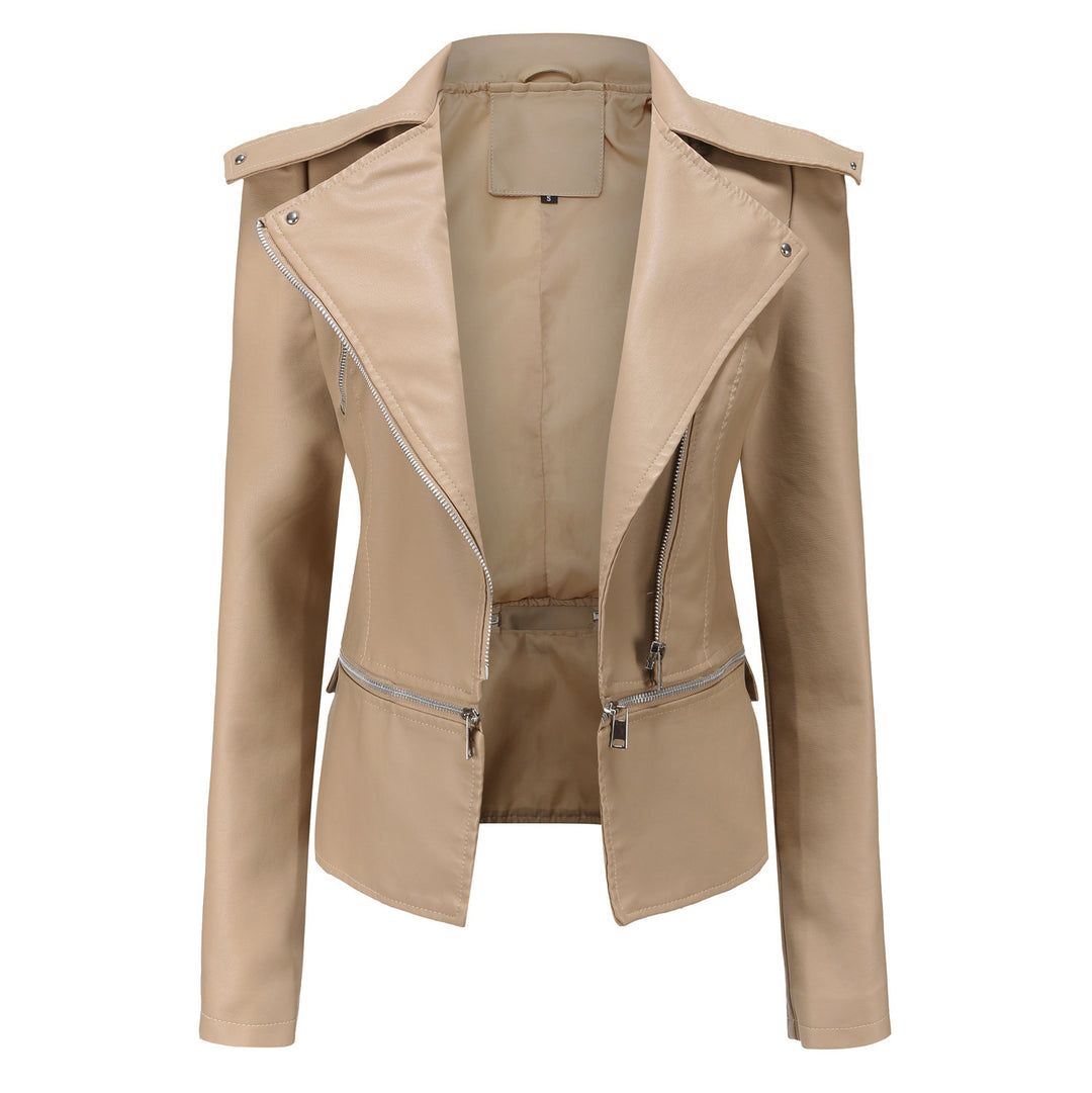Stylish women's biker jacket with asymmetrical zipper and integrated pockets Lune London