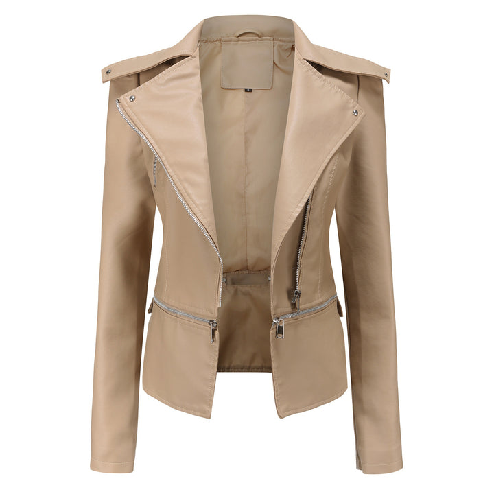 Stylish women's biker jacket with asymmetrical zipper and integrated pockets Lune London