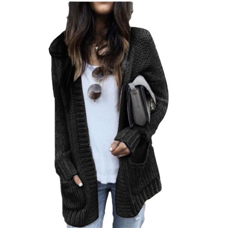 Chunky knit jacket for women with casual pockets and open front Lune London