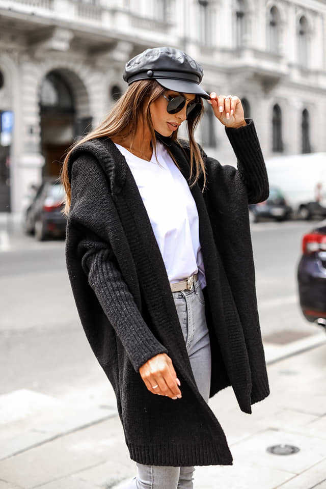 Women's Cozy Cardigan with Hood and Open Cut Lune London