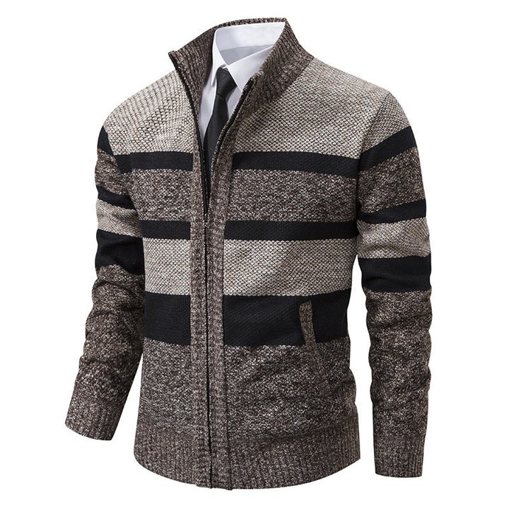 Men's knitted jacket with high collar and striped design Lune London