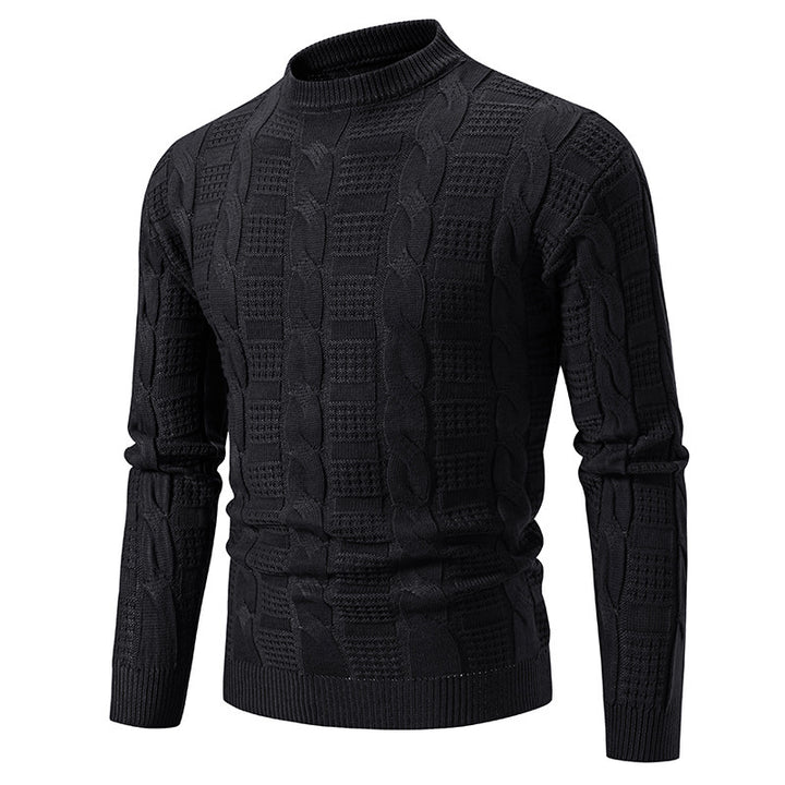 Elegant knitted sweater for men with high neck and cable knit pattern Lune London