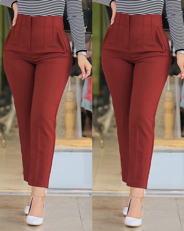 Women's High-Waisted Slim-Fit Trousers with Integrated Pleats Lune London