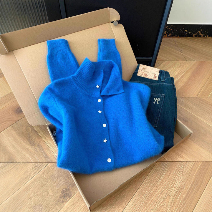 Cardigan Élégant Femme avec Col Haut et Détails de Bouton Étoile Chic & Stil