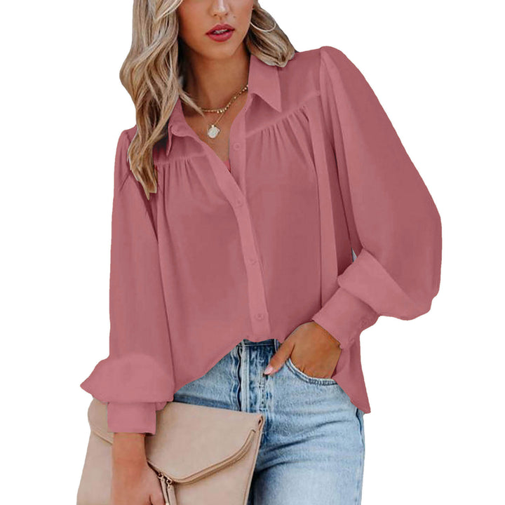 Elegant Buttoned Blouse with Puff Sleeves for Chic Women