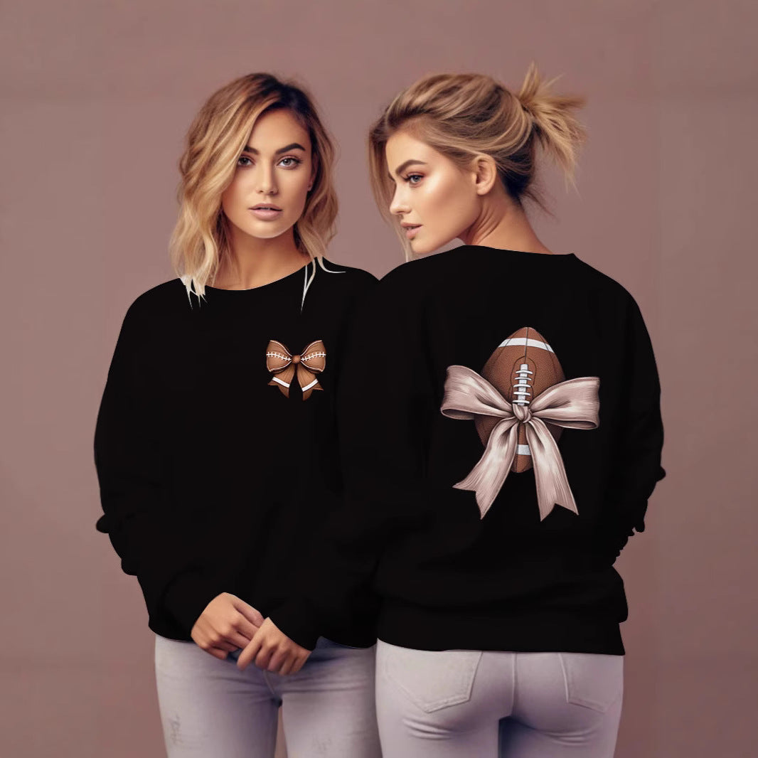 Sweat-shirt pour femmes avec motif de football mignon et accent de nœud Chic & Stil