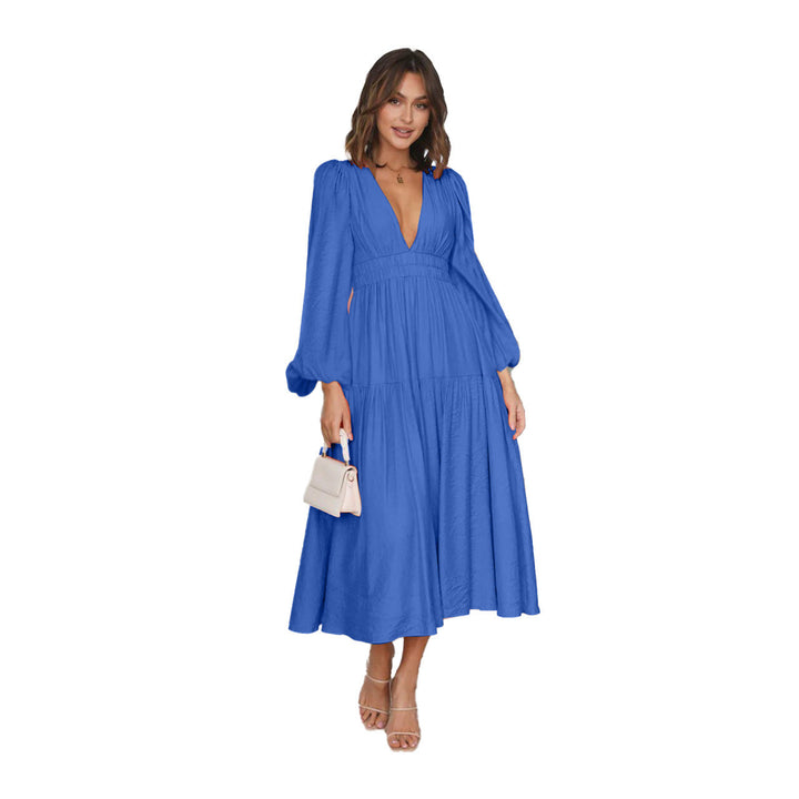 Women's Maxi Dress with Deep V-Neck and Wide Flared Sleeves Lune London