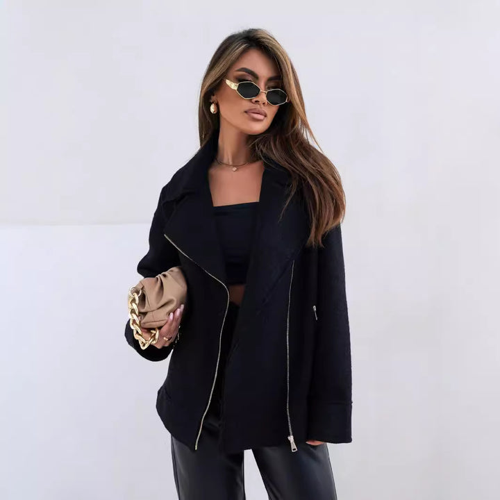 Women's jacket with asymmetrical zip and soft material Lune London