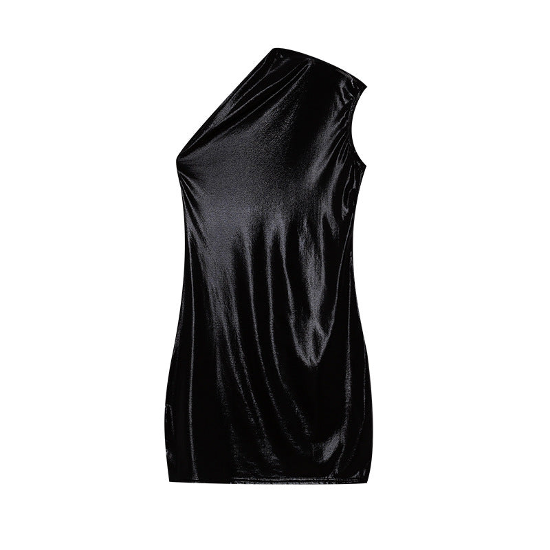 Asymmetrical metallic shift dress for women Lune London