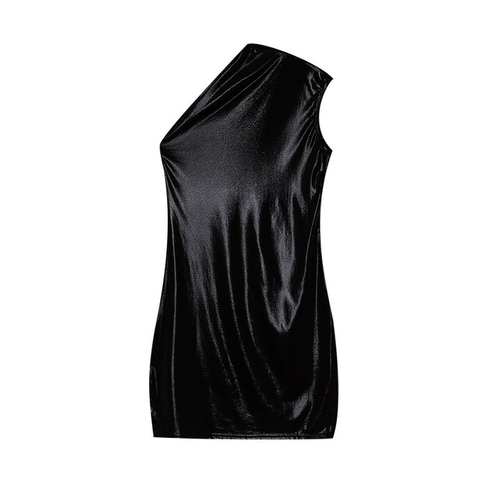 Asymmetrical metallic shift dress for women Lune London