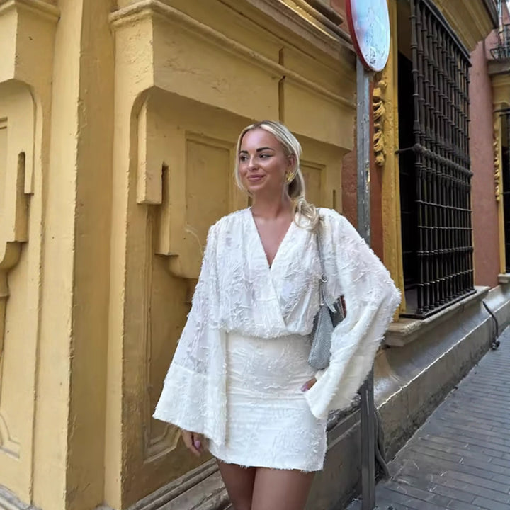 Women's set consisting of an elegant blouse with wide sleeves and a trendy mini skirt Lune London