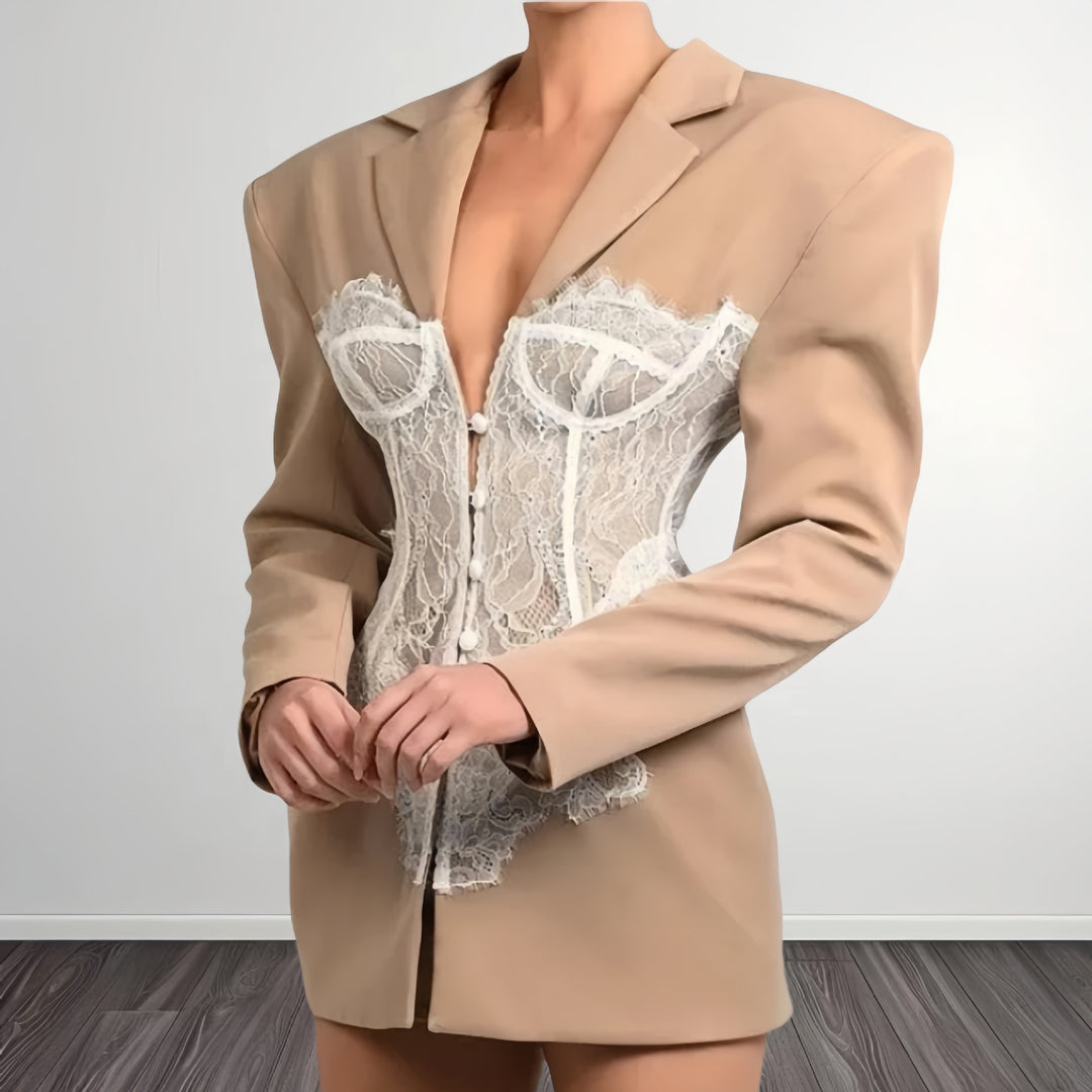 Lune London women's tailored blazer with lace inserts