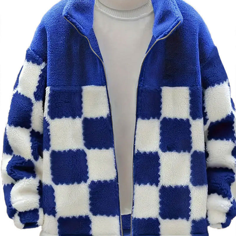 Quilted fleece jacket with plaid pattern for women Lune London