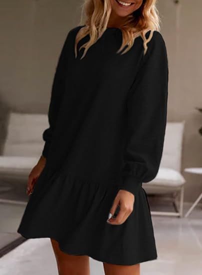 Women's Casual Sweatshirt Dress with Voluminous Sleeves and Ruffled Hem Lune London