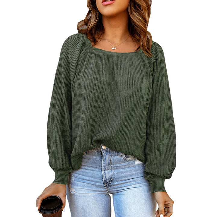 Oversized knitted sweater for women with an open neckline and puff sleeves Lune London
