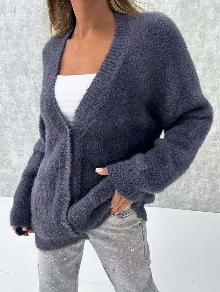 Ladies Buttoned Fleece Cardigan with Relaxed Fit Lune London