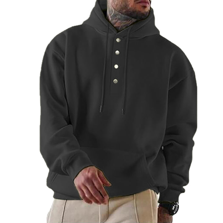 Men's Casual Hoodie with Button Placket and Pockets Lune London