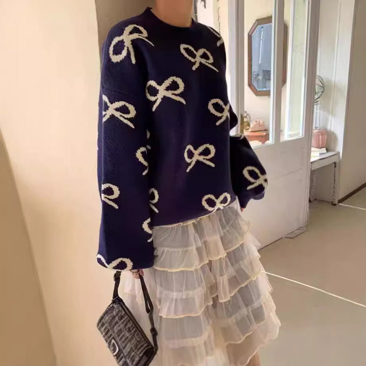 Ladies Soft Sweater with Romantic Bow Pattern Lune London