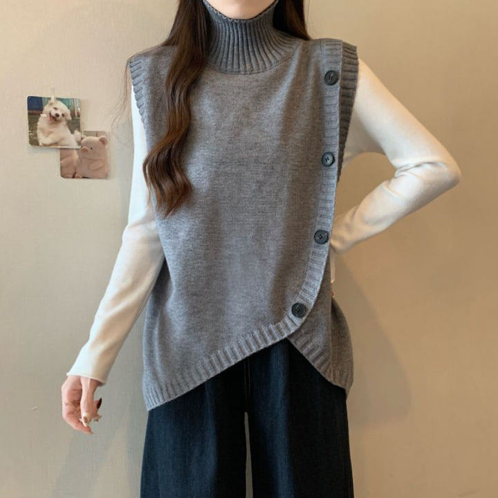 Pull en tricot pour femmes avec col haut et coupe asymétrique Chic & Stil