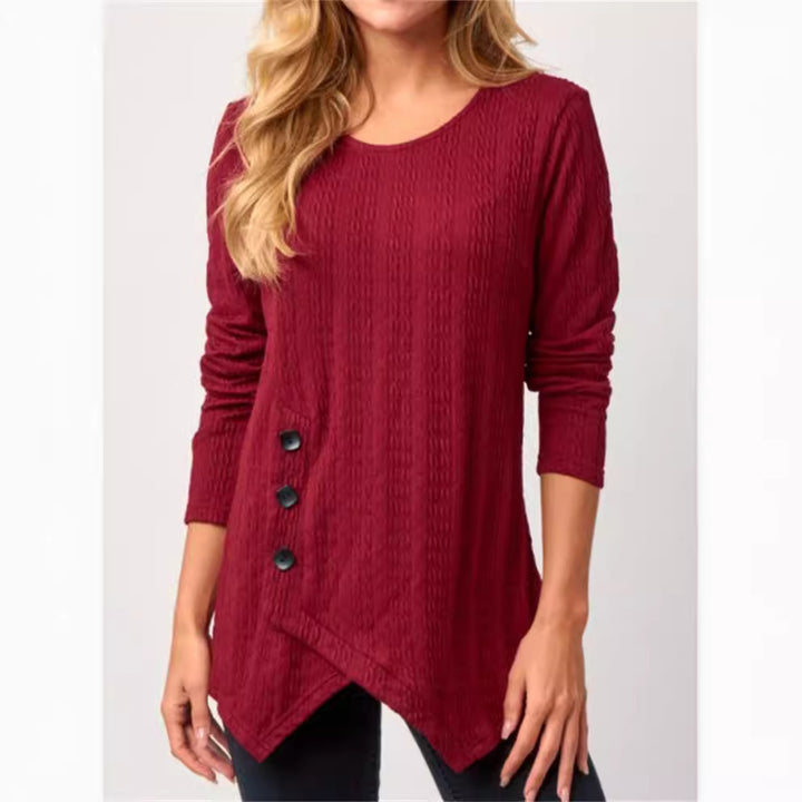 Asymmetrical long sleeve t-shirt for women with button details and textured design Lune London