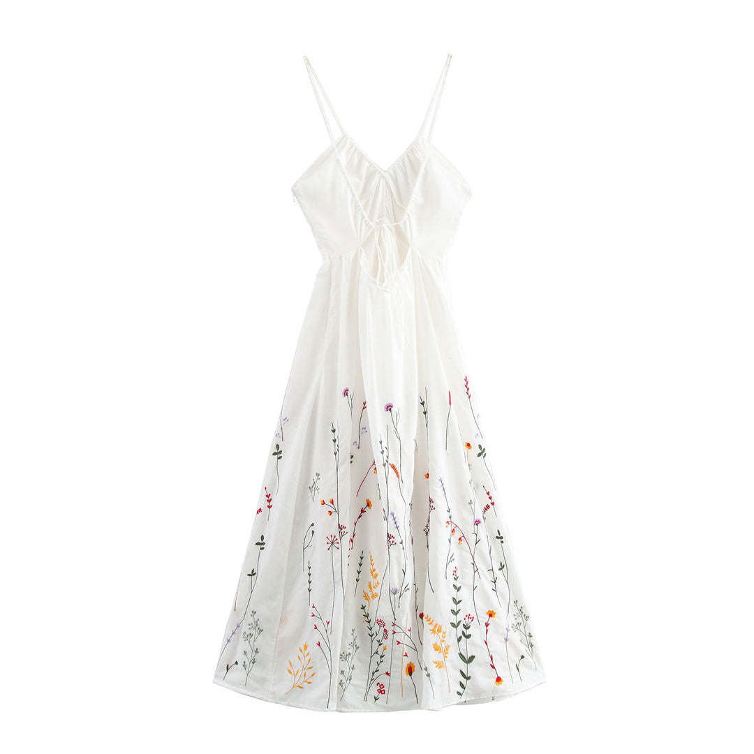 Spaghetti strap dress for women with floral embroidery Lune London