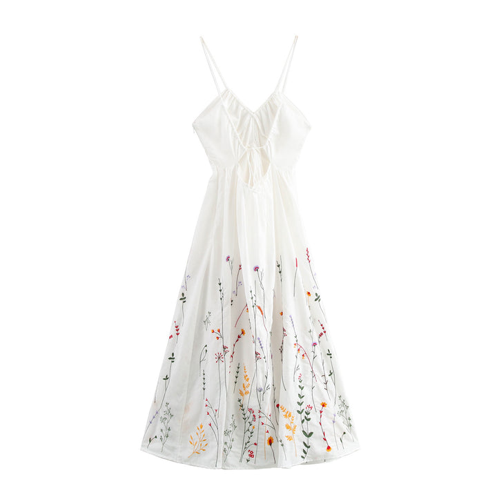 Spaghetti strap dress for women with floral embroidery Lune London