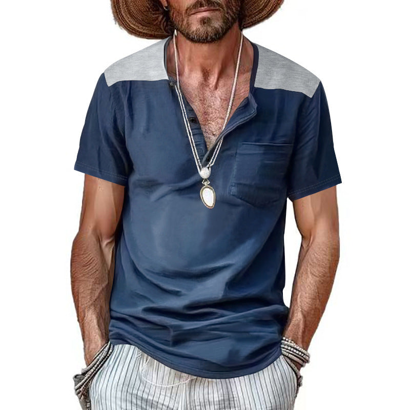 Men's short sleeve Henley t-shirt with textured design and practical chest pocket Lune London