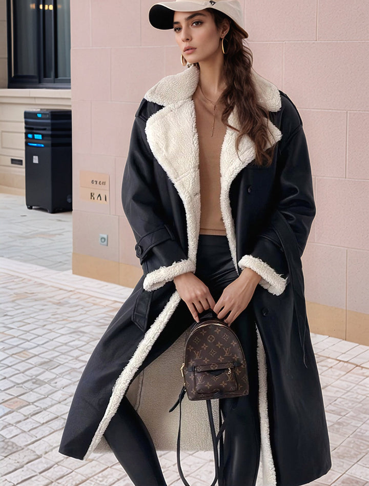Ladies Oversized Warming Coat with Faux Fur Collar Lune London