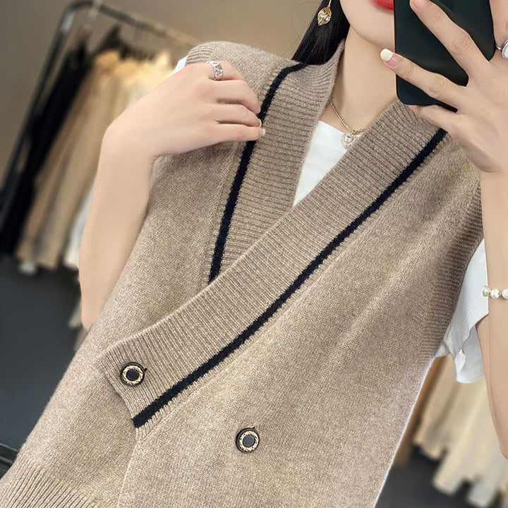 Gilet tricoté à la mode pour femmes avec double bouton Chic & Stil