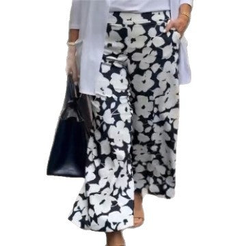 Pantalons d'été larges pour femmes avec motif floral et taille élastique Chic & Stil