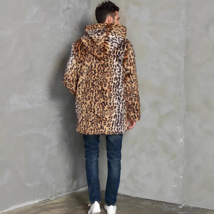 Luxurious faux fur coat for men with trendy leopard print Lune London