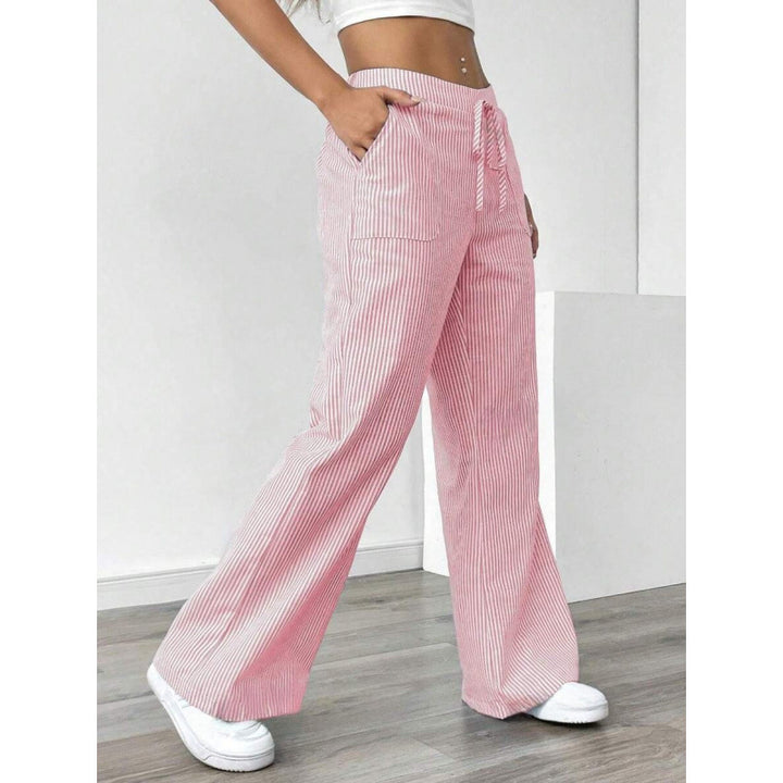 Wide striped pants for women with a high waist and practical pockets Lune London