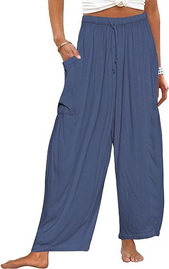 Comfortable wide-leg pants for women with practical side pockets and elastic waistband Lune London