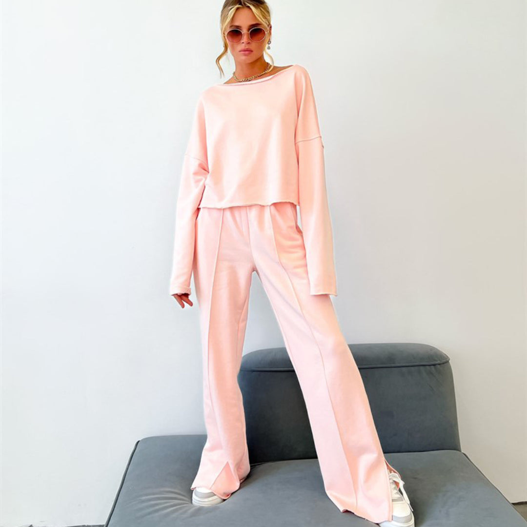 Lune London casual cropped sweatshirt and loose sweatpants set for women