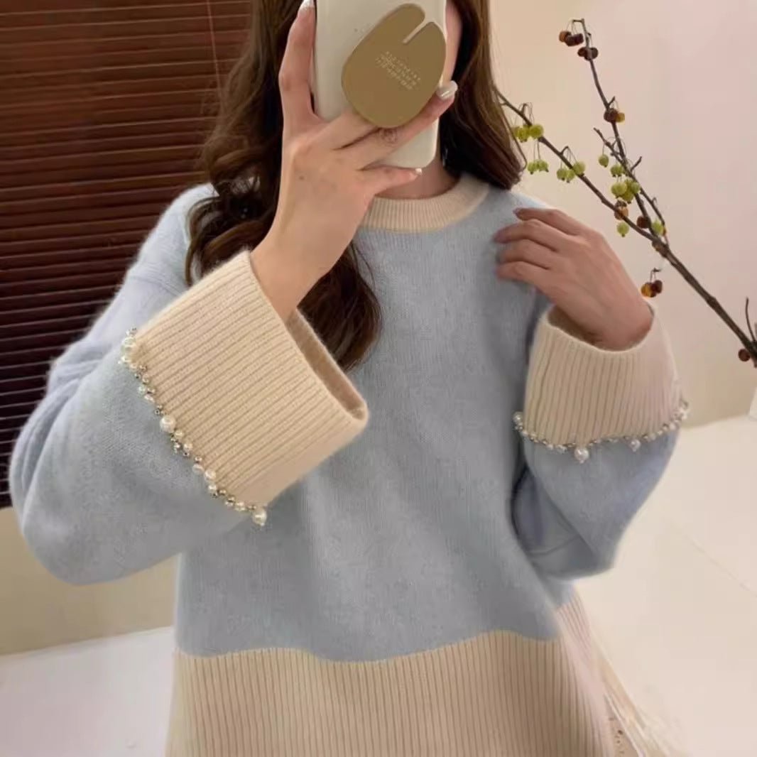 Fashionable knitted sweater for women with beaded sleeves Lune London