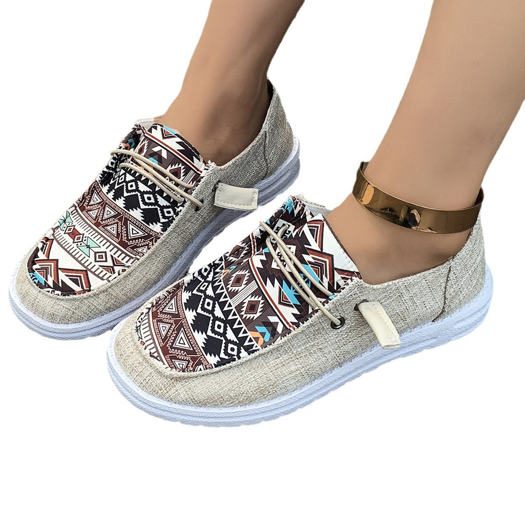 Casual slip-on sneakers for women with a trendy ethnic pattern Lune London
